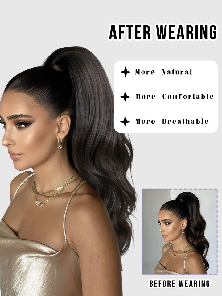 Van Dyke Brown Hair Extensions 28 Inch Clip-In Wig Adjustable Size Curly Ponytail Synthetic Hair Pack Black with Steel Prongs