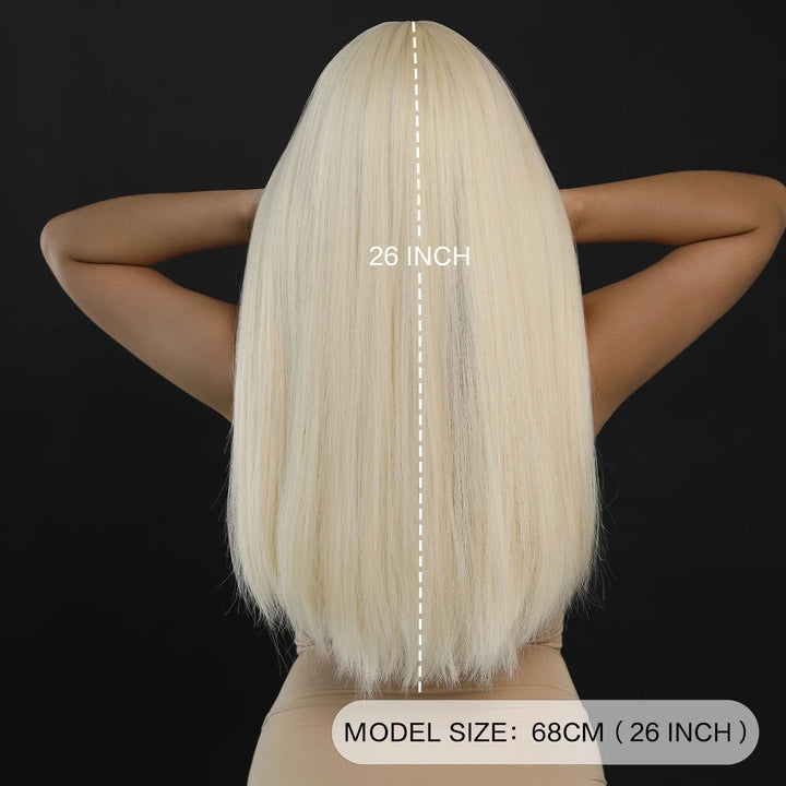 Long Straight Ombre Blonde Synthetic Hair With Bangs for Women Heat Resistant Fiber Wig Hot Selling 28 Inch.