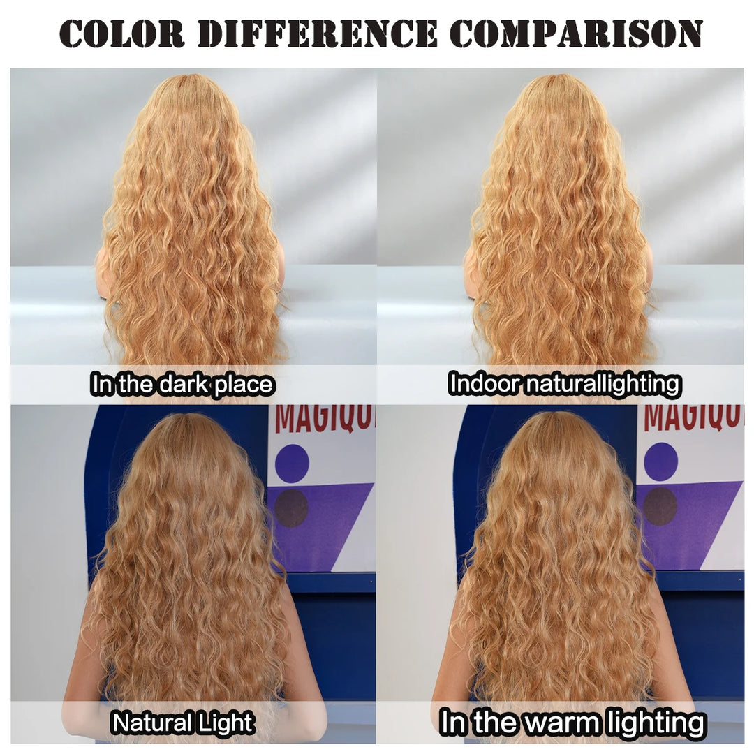 Extra Long Blonde Water Wavy Wig with Bang for Women - 32 Inch Synthetic Glueless Wig with Natural Matte Hair