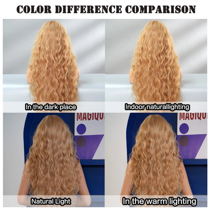 Extra Long Blonde Water Wavy Wig with Bang for Women - 32 Inch Synthetic Glueless Wig with Natural Matte Hair