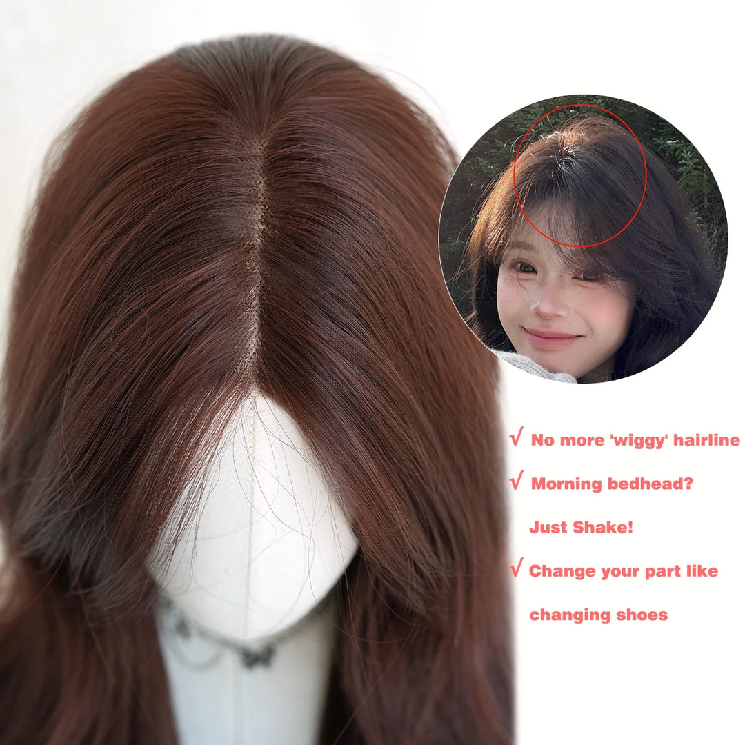 26" Burgundy U-Part Lace Front Curly Wig for Women - Heat Resistant Synthetic Hair - Natural Hairline - Monotop - Red Wine Color