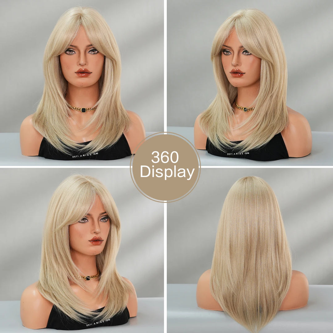 24 Inch Blond Long Straight Synthetic Heat Resistant Wig for Women. White Hair Wigs.