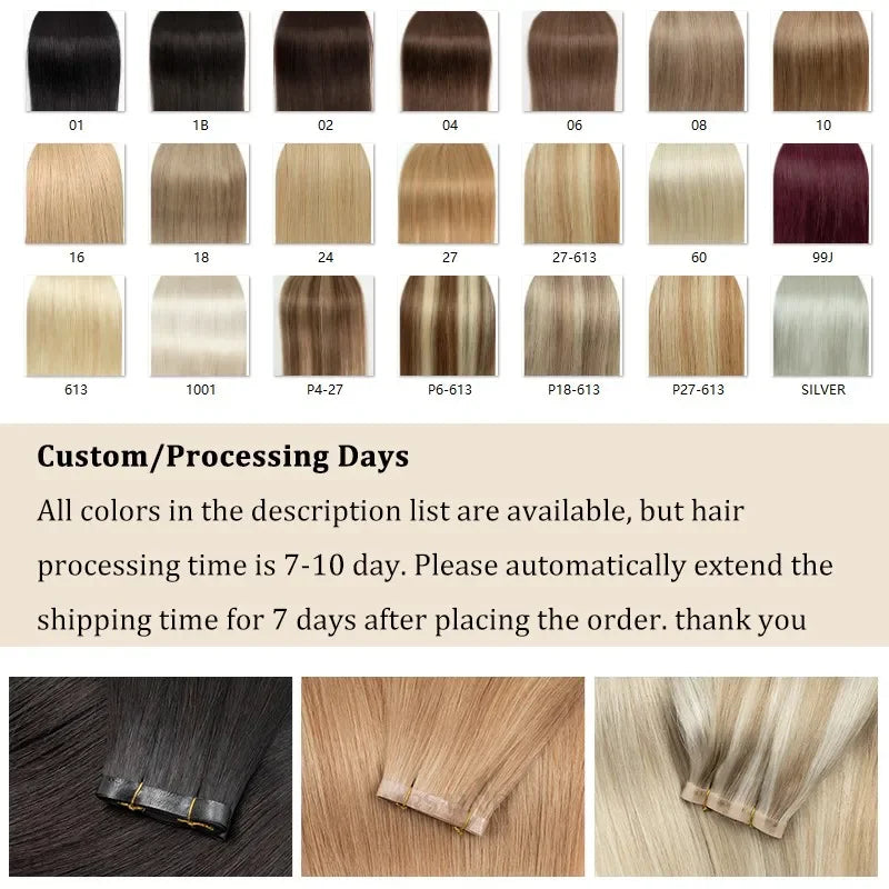 Invisible PU Tape-In Hair Extensions – Injected Skin Weft Human Hair, Seamless No-Glue Tape-On Weft Bundles for Natural Look