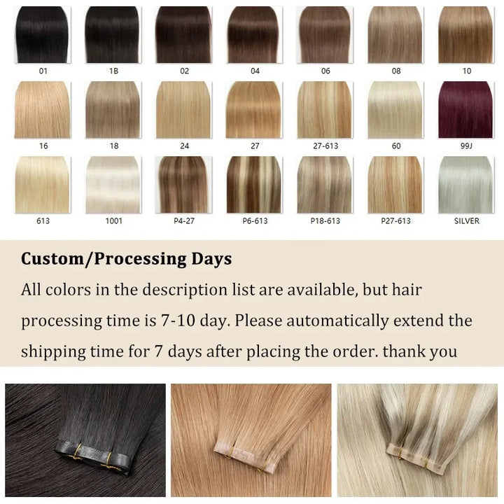 Invisible PU Tape-In Hair Extensions – Injected Skin Weft Human Hair, Seamless No-Glue Tape-On Weft Bundles for Natural Look