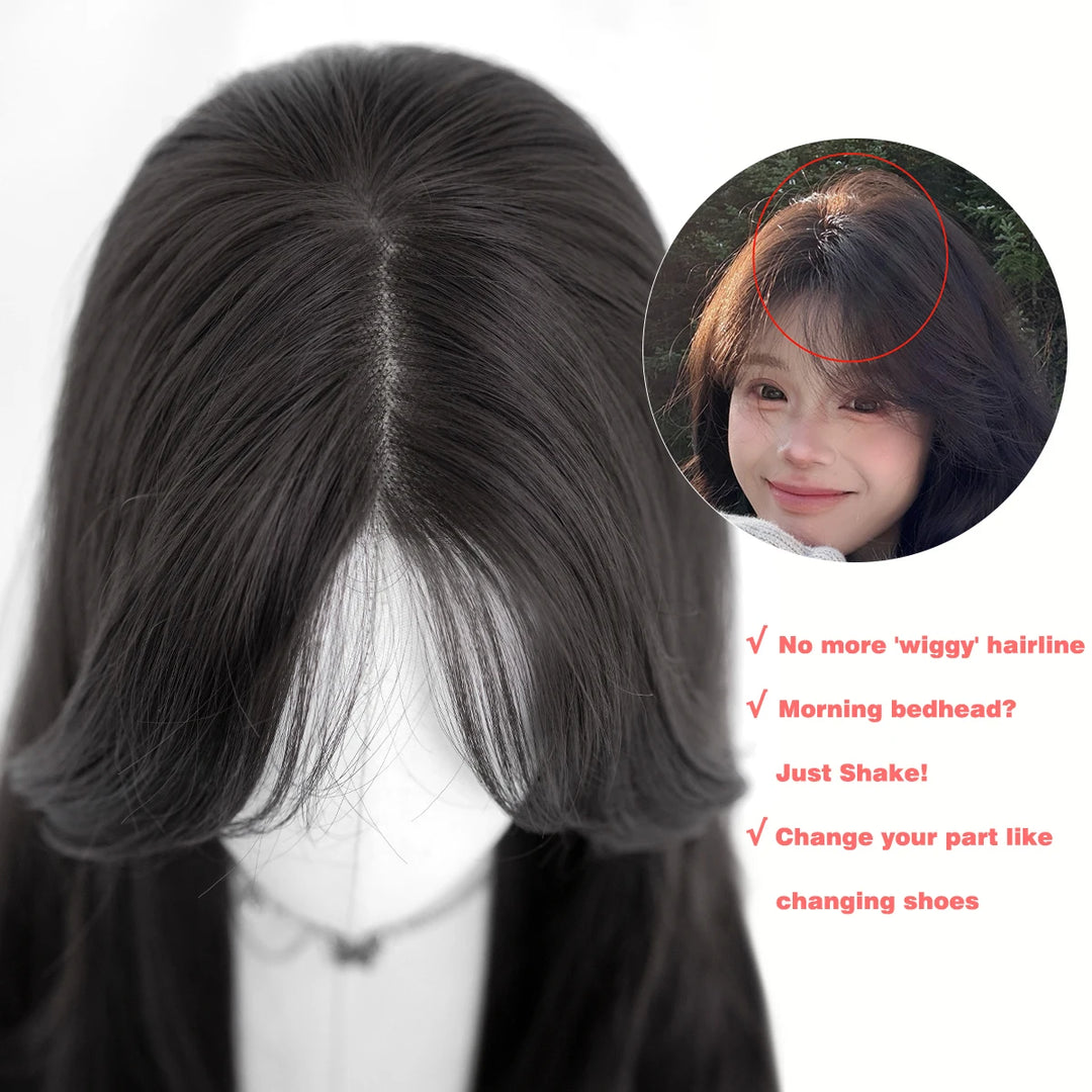 Monotop U Lace Long Straight Layered Wig for Women 26 Inches Heat Resistant Synthetic Black Wig with Natural Hairline.