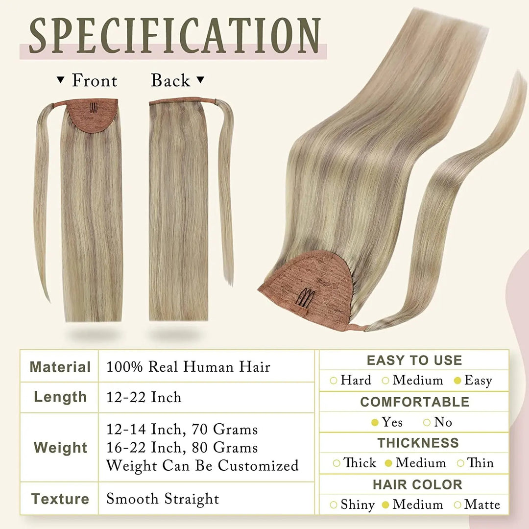Remy Human Hair Clip-In Ponytail Extension – 70g/80g for White Women