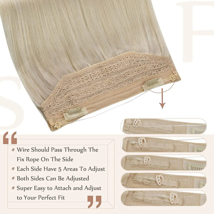 Fishing Wire Hair Extensions – Real Human Hair, Thick Secret Wire Hairpiece for Women | Invisible One-Piece Clip-In