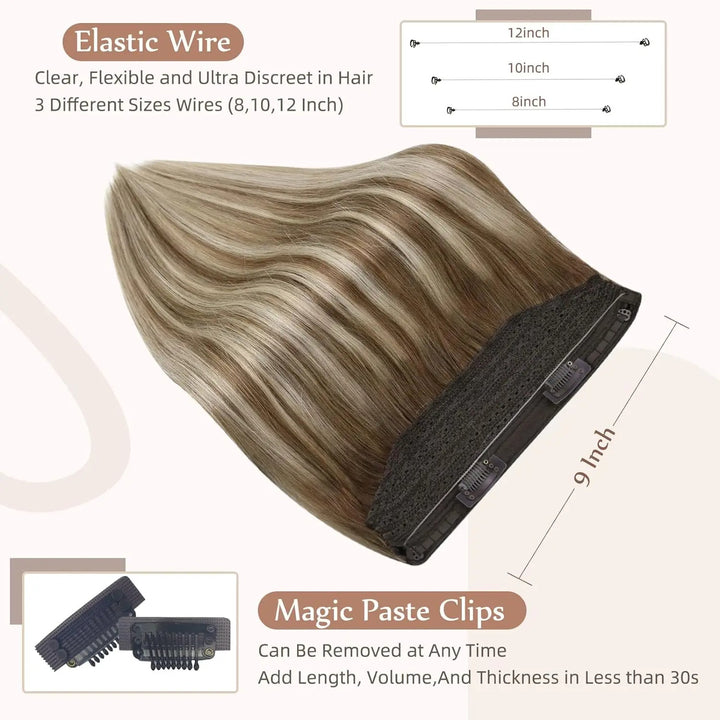 Invisible Fish Line Hair Extensions – One Piece Remy Human Hair with Clips | Blonde, Black, Gray