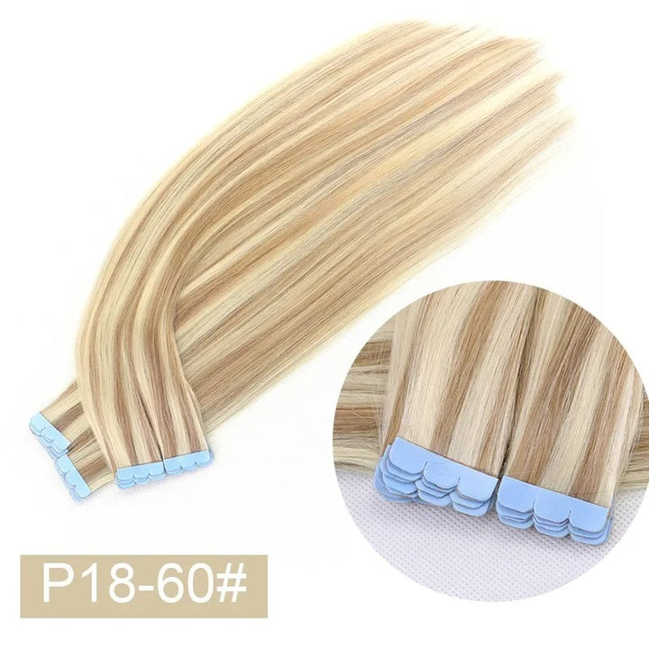 Mini Tape-In Hair Extensions – 100% Human Hair Skin Weft | Machine-Remy | 10pcs Pack for Side or Highlighted Volume