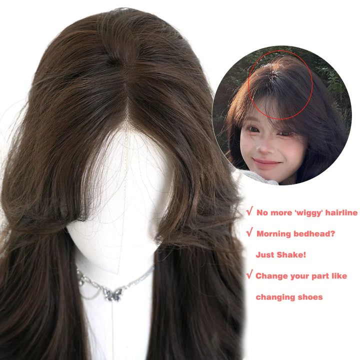 26" Burgundy U-Part Lace Front Curly Wig for Women - Heat Resistant Synthetic Hair - Natural Hairline - Monotop - Red Wine Color