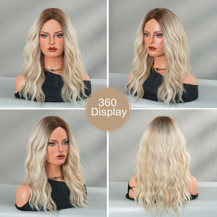 26 Inch Long Blond Curly Hair Wig with Bangs Synthetic Matte Hair Wig for Women.