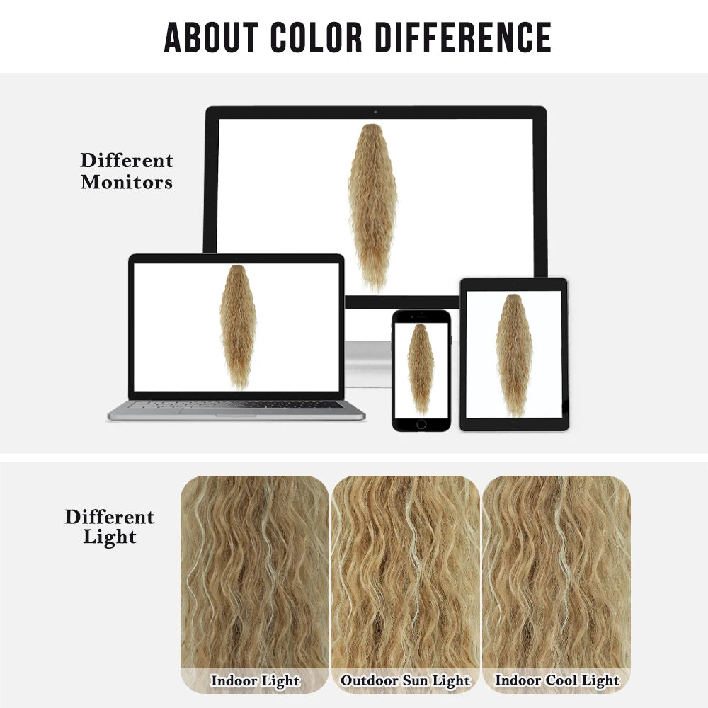 34 Inch Women's Black Synthetic Deep Wave & Water Wave Adjustable Size Ponytail Wig with Clip in