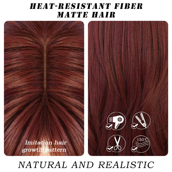 Green Highlight Layered Wig with Curtain Bangs, Synthetic Heat Resistant Hair Wig for Women.