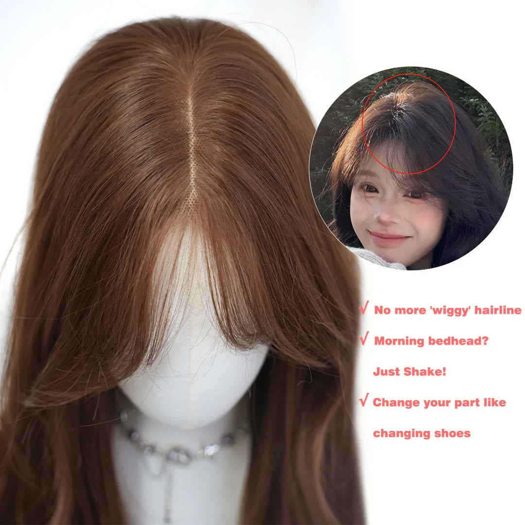 Monotop U Lace Long Straight Layered Wig for Women 26 Inches Heat Resistant Synthetic Black Wig with Natural Hairline.