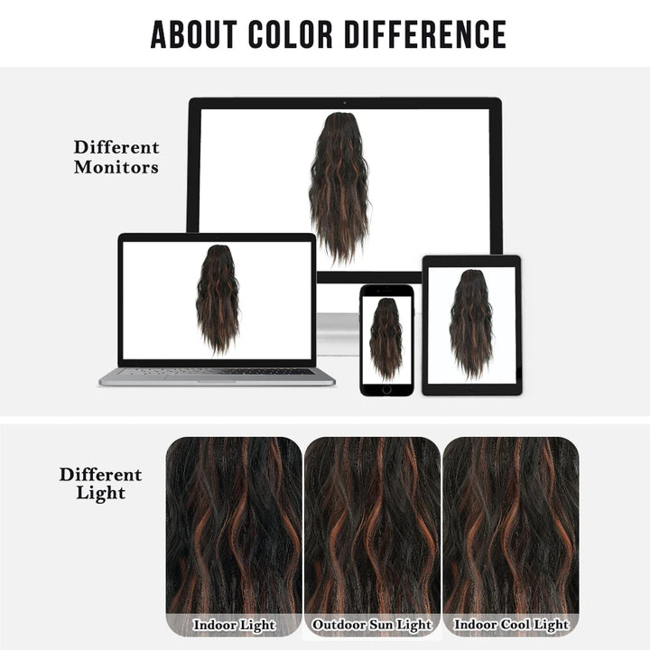 18 Inch Women's Lilac Highlight Natural Wave Drawstring Adjustable Size Black Synthetic Hair Beige Clip Portable Easy Ponytail