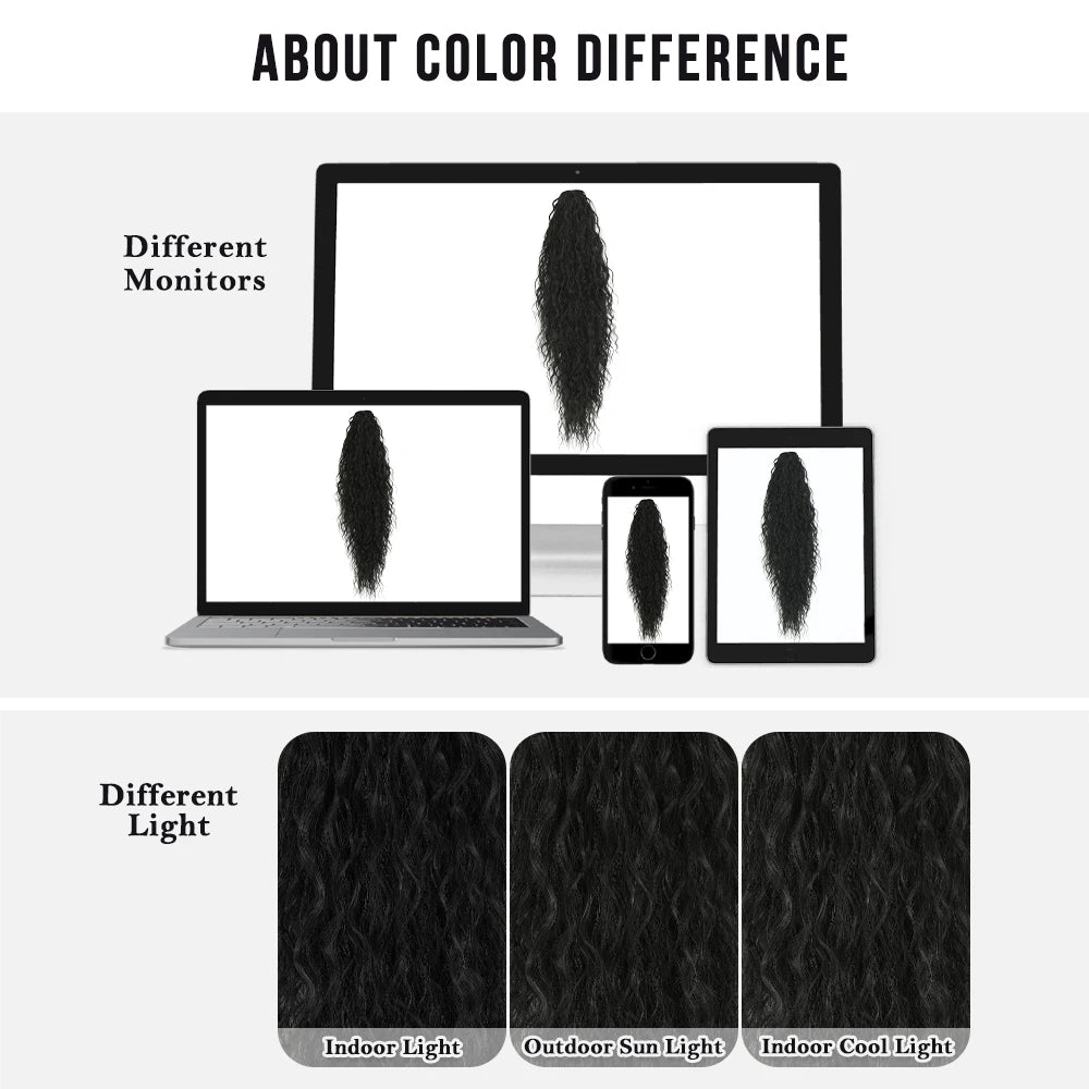 34 Inch Women's Black Synthetic Deep Wave & Water Wave Adjustable Size Ponytail Wig with Clip in