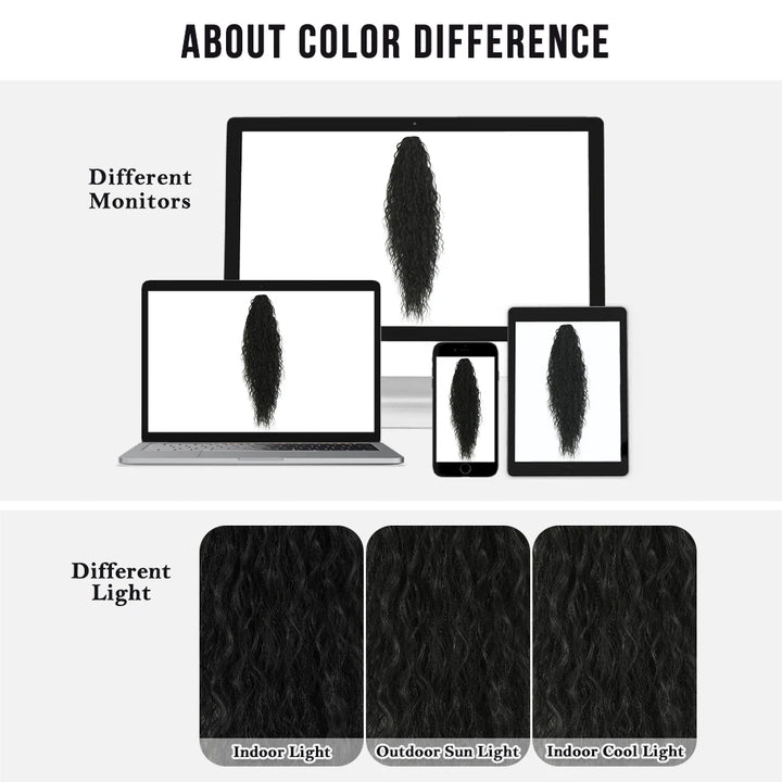 34 Inch Women's Black Synthetic Deep Wave & Water Wave Adjustable Size Ponytail Wig with Clip in