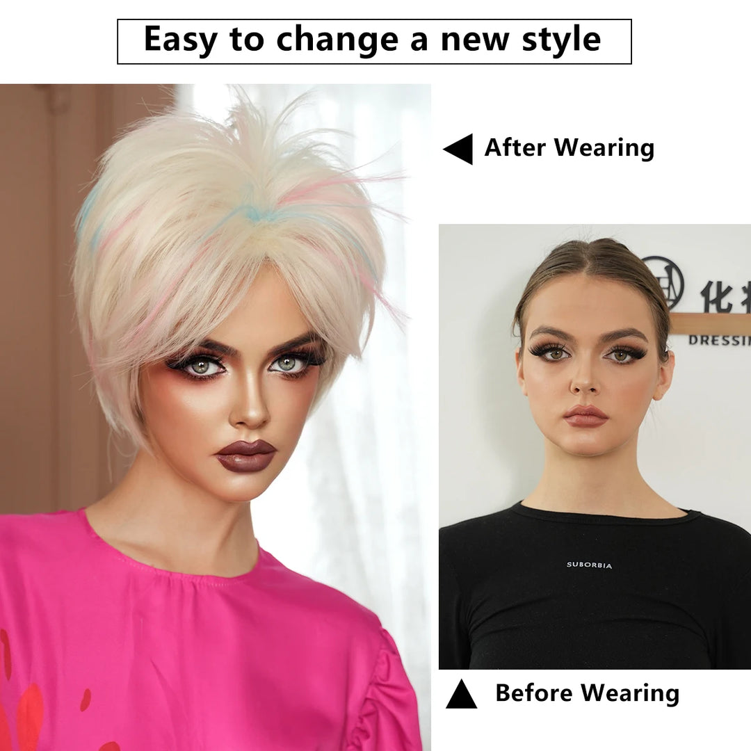 Rock Pengk Blond Wig Costume Pigtail Braids Cosplay Wig Halloween Drag Queen for Crazy Hair Wig