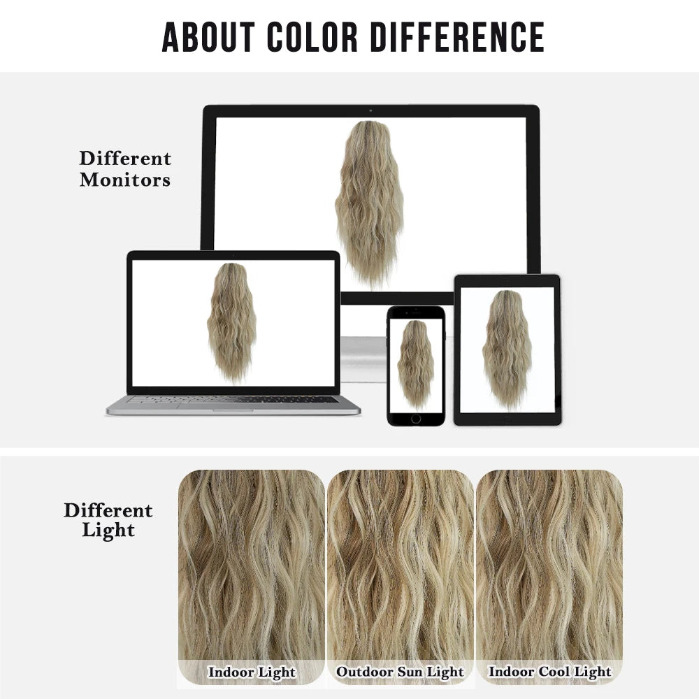 18 Inch Women's Lilac Highlight Natural Wave Drawstring Adjustable Size Black Synthetic Hair Beige Clip Portable Easy Ponytail