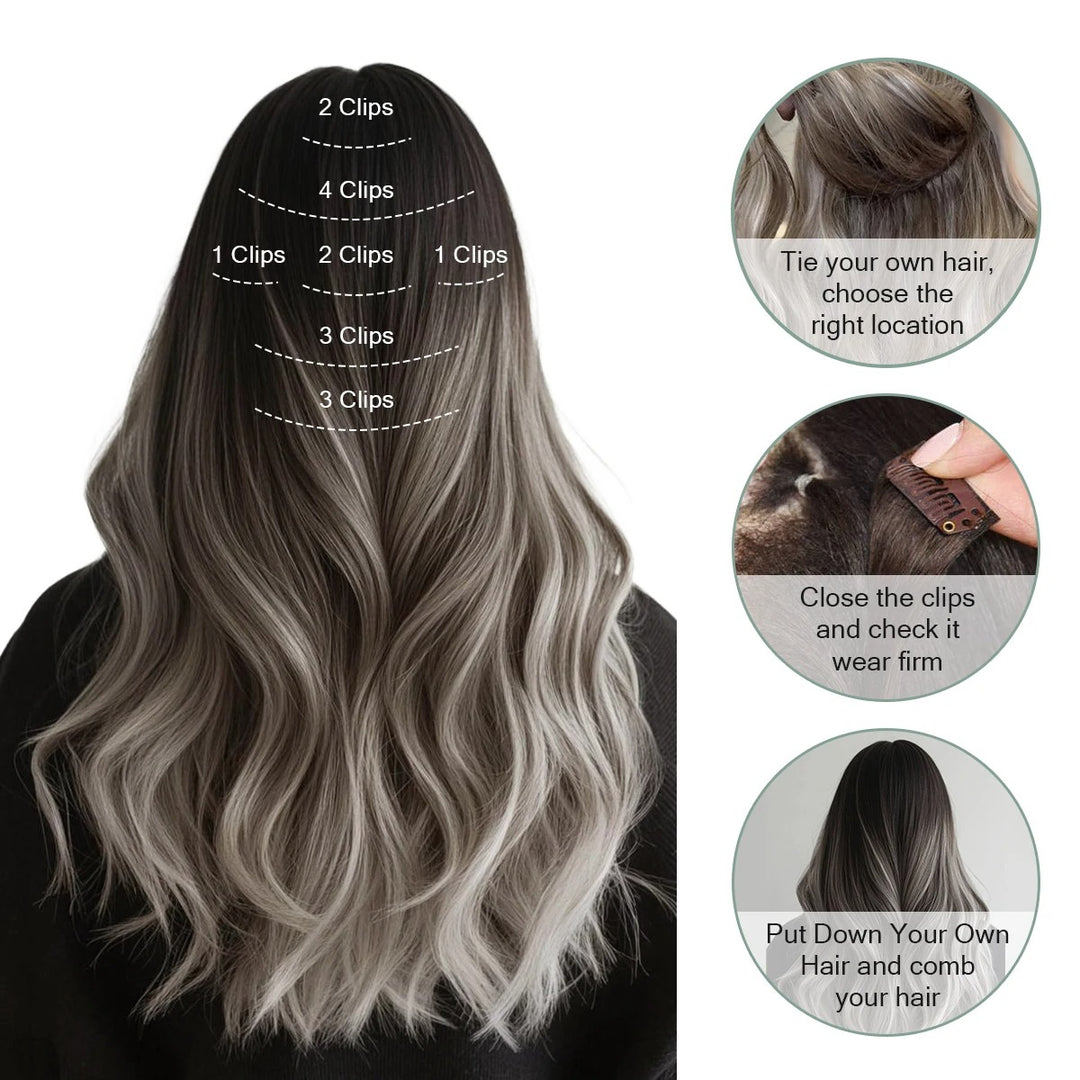 "100% Real Remy Human Hair Clip-In Extensions – Double Weft, Seamless Clip-On, 7PCS, 12-24 Inches"