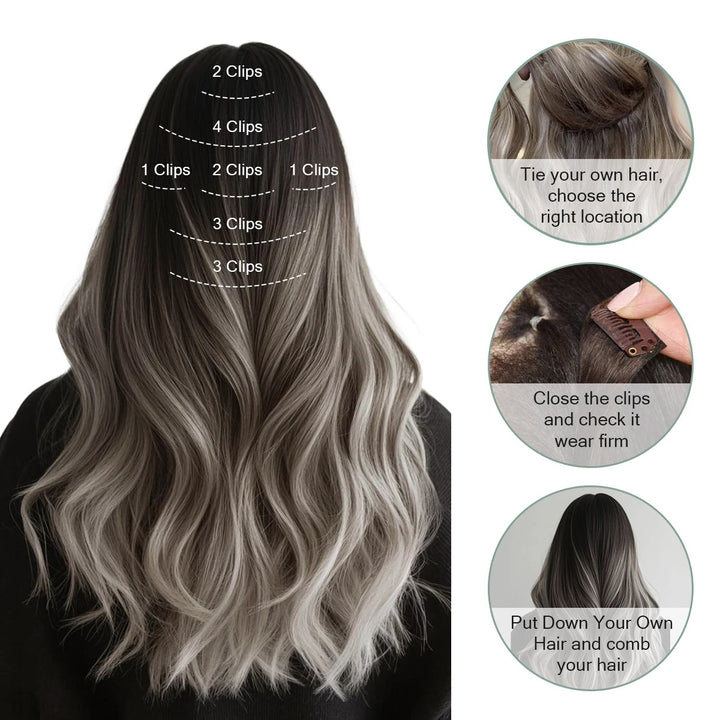"100% Real Remy Human Hair Clip-In Extensions – Double Weft, Seamless Clip-On, 7PCS, 12-24 Inches"