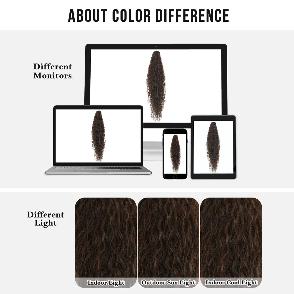 34 Inch Women's Black Synthetic Deep Wave & Water Wave Adjustable Size Ponytail Wig with Clip in