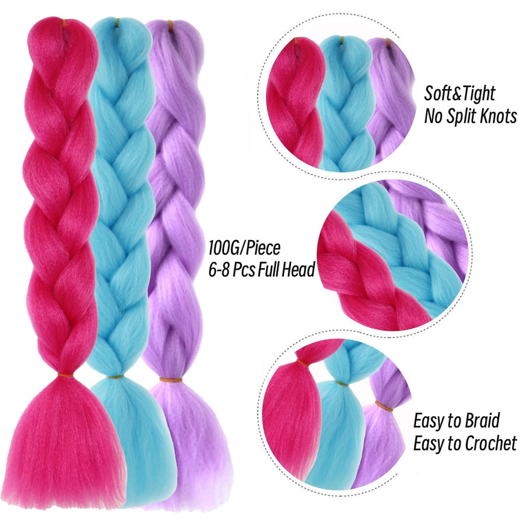 Rainbow Jumbo Braiding Hair Extensions – 24 Inch Synthetic Twist Hair (3 Packs)