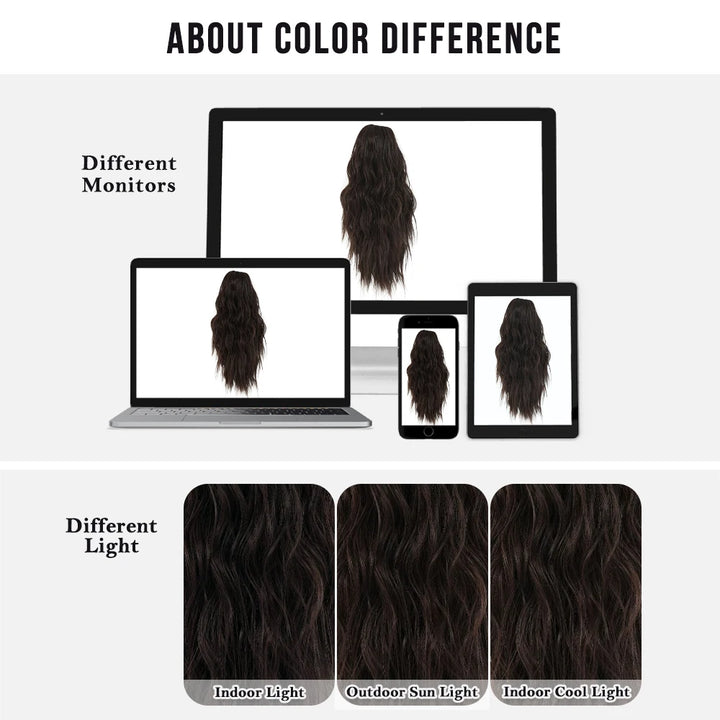 18 Inch Women's Van Dyke Brown Wig Adjustable Size Black Curly Ponytail Synthetic Hair and Black Wig Clip