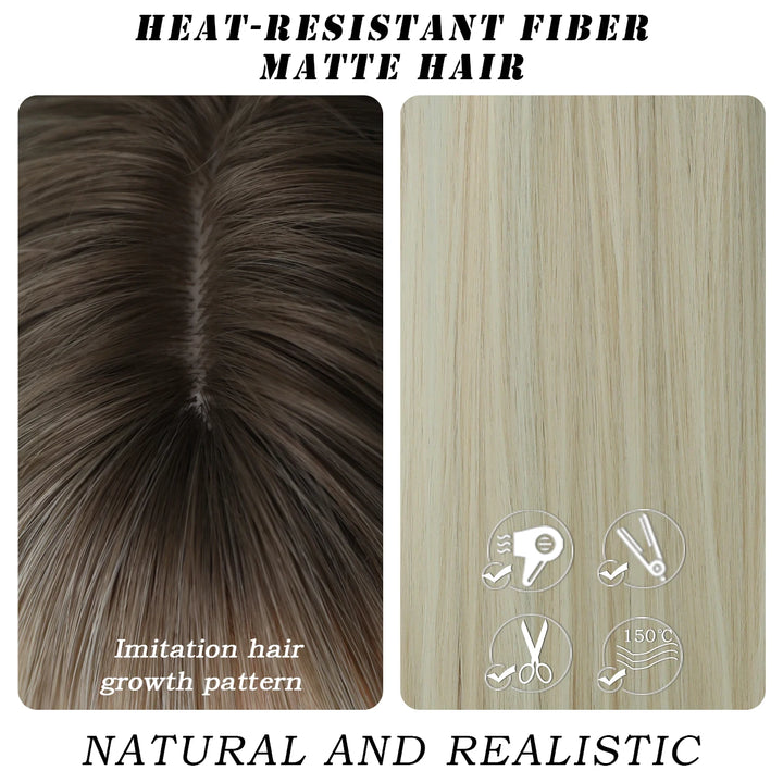 Ombre Gray Wigs Long Straight Perruques with Bangs Platinum Blonde Synthetic Wig for Women. Perfect for Anime Cosplay and Lolita style.