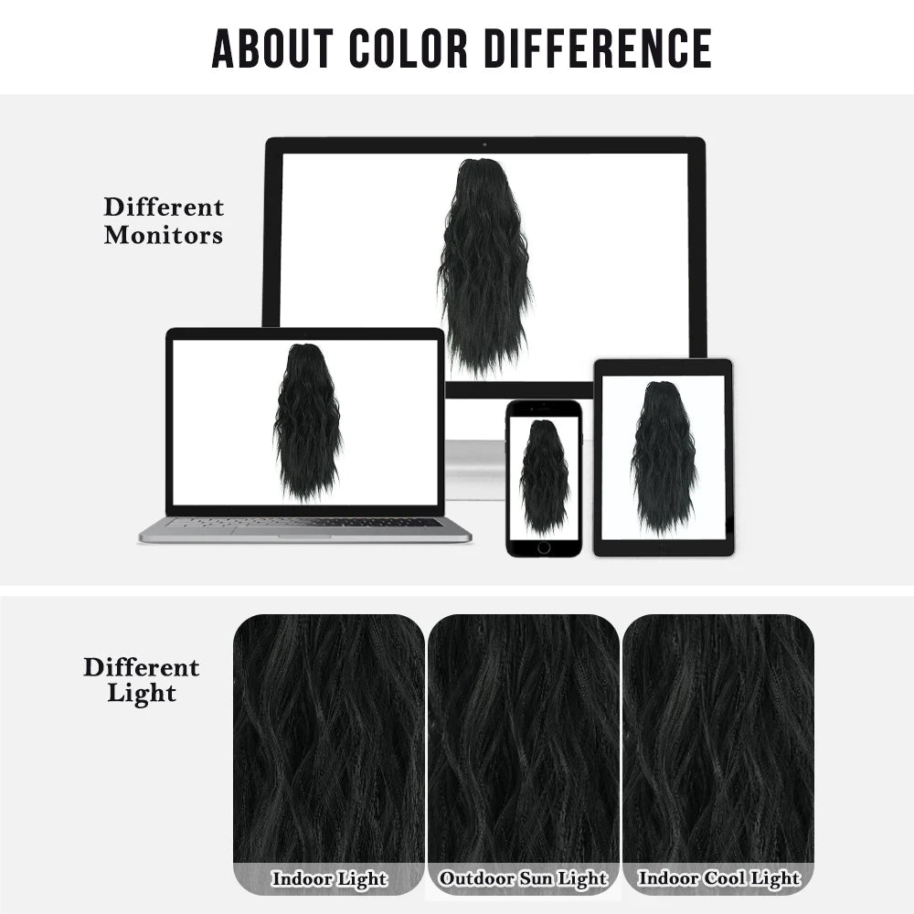 Adjustable 18-Inch Black Curly Ponytail Wig for Women with Synthetic Hair and Wig Clips