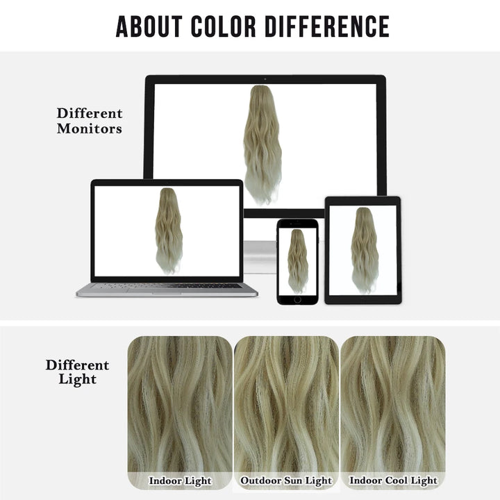 20 Inch Women's Wig with Cinnamon Gold Highlights Adjustable Size Black Curly Ponytail Synthetic Hair and Black Wig Clips