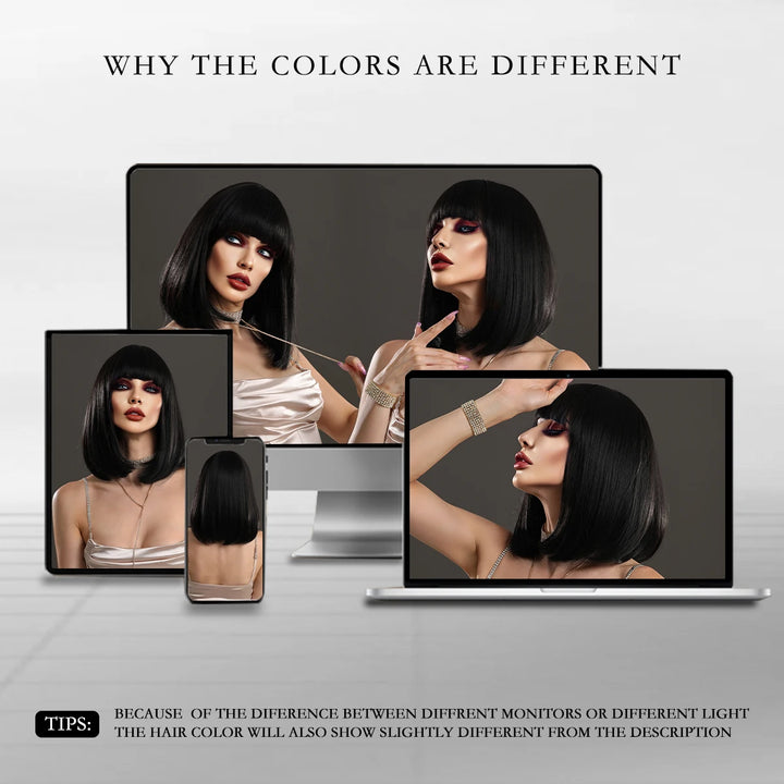 Short Black Bob Wig with Bangs for Women - Shoulder Length Synthetic Wig for Cosplay Party or Cleopatra Costume