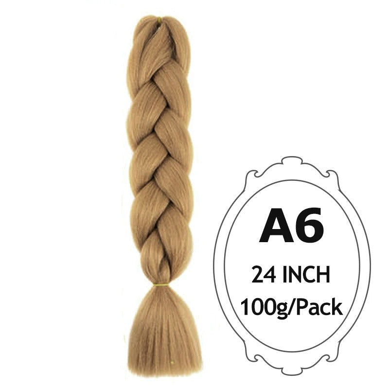Braided hair extension with product details on a white background