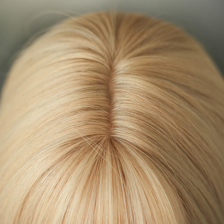 26 Inch Long Blond Curly Hair Wig with Bangs Synthetic Matte Hair Wig for Women.