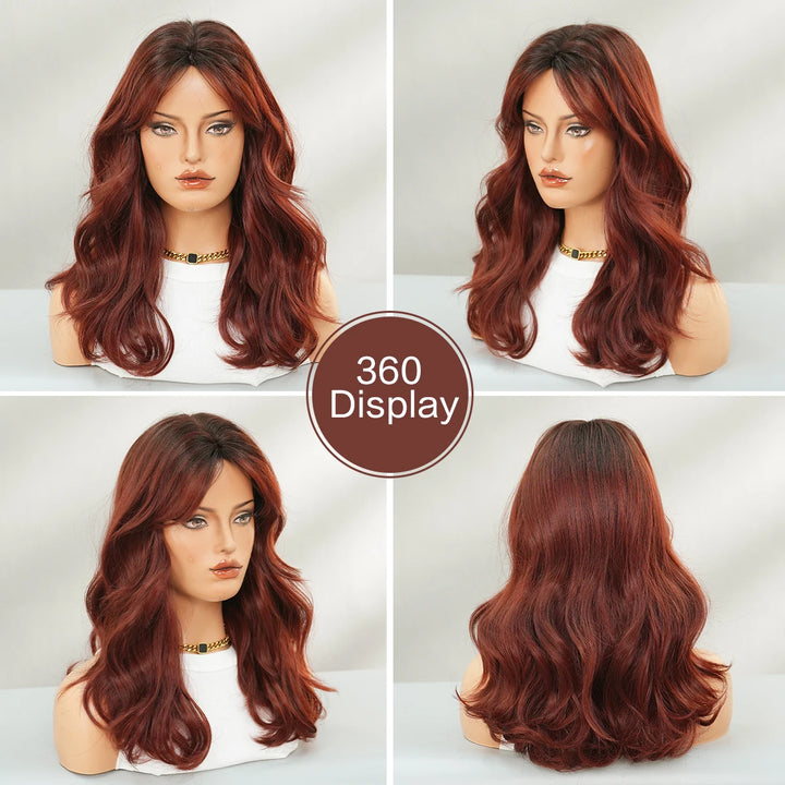 18 Inch Curly Ombre Burgundy Synthetic Hair Shoulder-Length Volume Wigs Heat-Resistant Fiber Natural Matte Wigs Peluca Rizada#