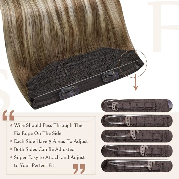 Invisible Fish Line Hair Extensions – One Piece Remy Human Hair with Clips | Blonde, Black, Gray