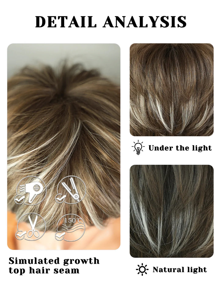Ombre red pixie cut wig with bangs, cute and natural-looking. Short black and burgundy layered wavy style for women.