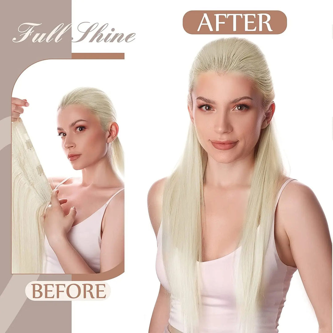 Fishing Wire Hair Extensions – Real Human Hair, Thick Secret Wire Hairpiece for Women | Invisible One-Piece Clip-In