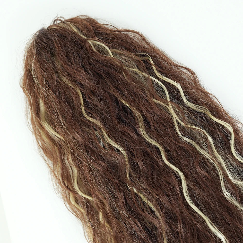 34 Inch Women's Black Synthetic Deep Wave & Water Wave Adjustable Size Ponytail Wig with Clip in