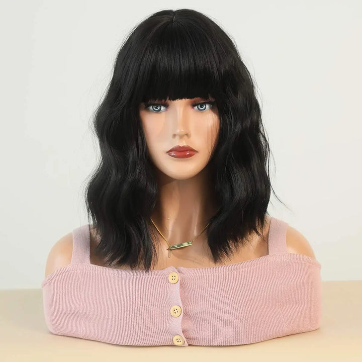 Black and white Cruella Deville wig for women's costume. Short curly wavy synthetic wig for parties and cosplay.