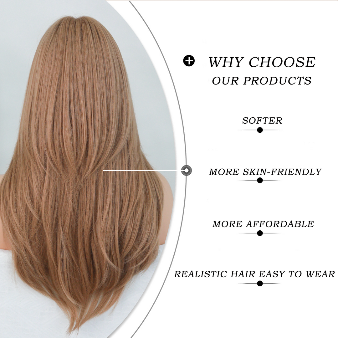 Green Highlight Layered Wig with Curtain Bangs, Synthetic Heat Resistant Hair Wig for Women.