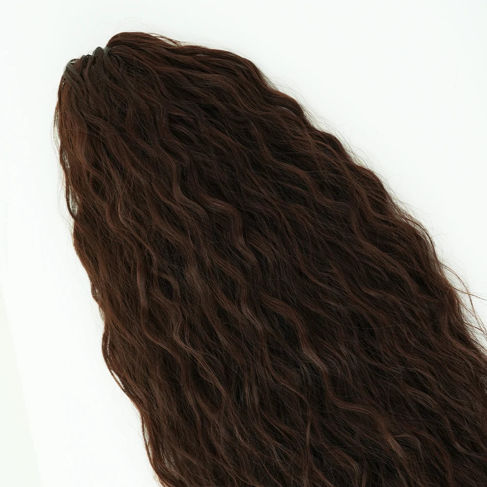 34 Inch Women's Black Synthetic Deep Wave & Water Wave Adjustable Size Ponytail Wig with Clip in