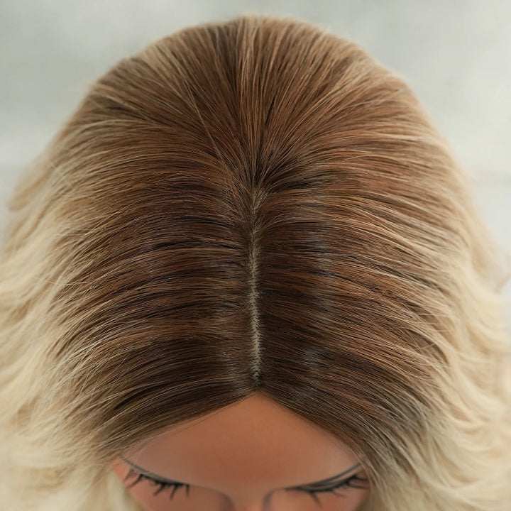26 Inch Long Blond Curly Hair Wig with Bangs Synthetic Matte Hair Wig for Women.