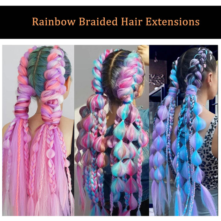 Rainbow Jumbo Braiding Hair Extensions – 24 Inch Synthetic Twist Hair (3 Packs)