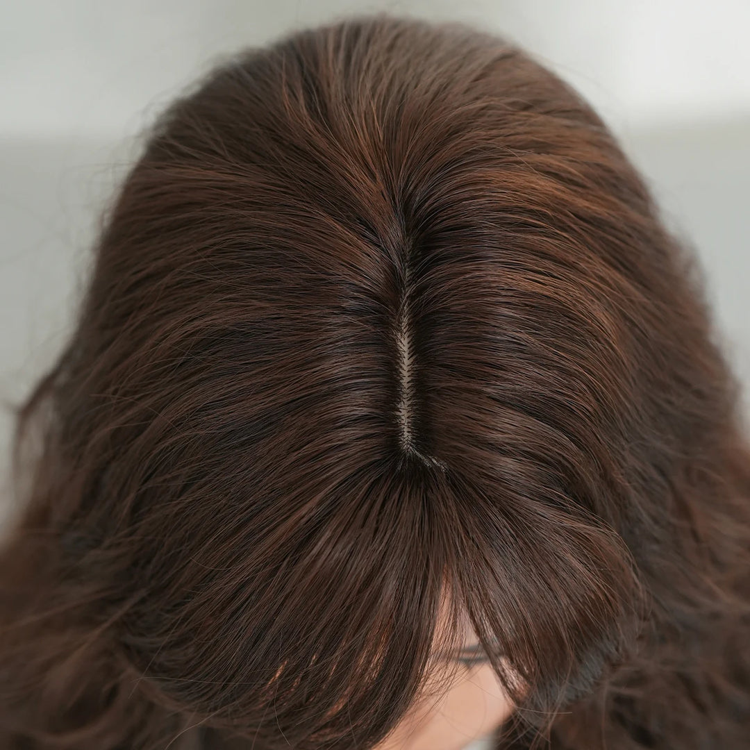 28 Inch Curly Ombre Brown Synthetic Hair Shoulder Length Wavy Wig. Heat resistant fiber, natural look