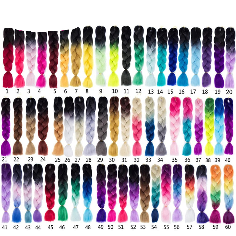 Colorful braided hair extensions with on a white background.