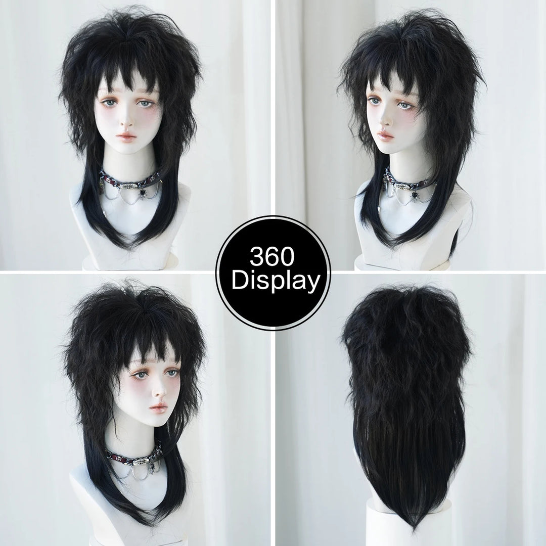 Red and black costume wig with pigtail braids, perfect for cosplay, Halloween, or drag queen looks inspired by the Crazy Bride character from Suicide Squad. Made with synthetic hair.