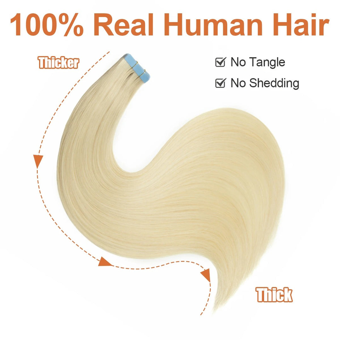 Tape-In Human Hair Extensions – Natural Remy Skin Weft | Seamless, Soft & Tangle-Free | 40–50g/Pack | 12–24 Inch Lengths