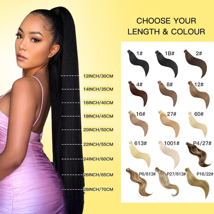 100% Remy Human Hair Highlight Wrap Around Ponytail – Brazilian Straight MagicTie Extension