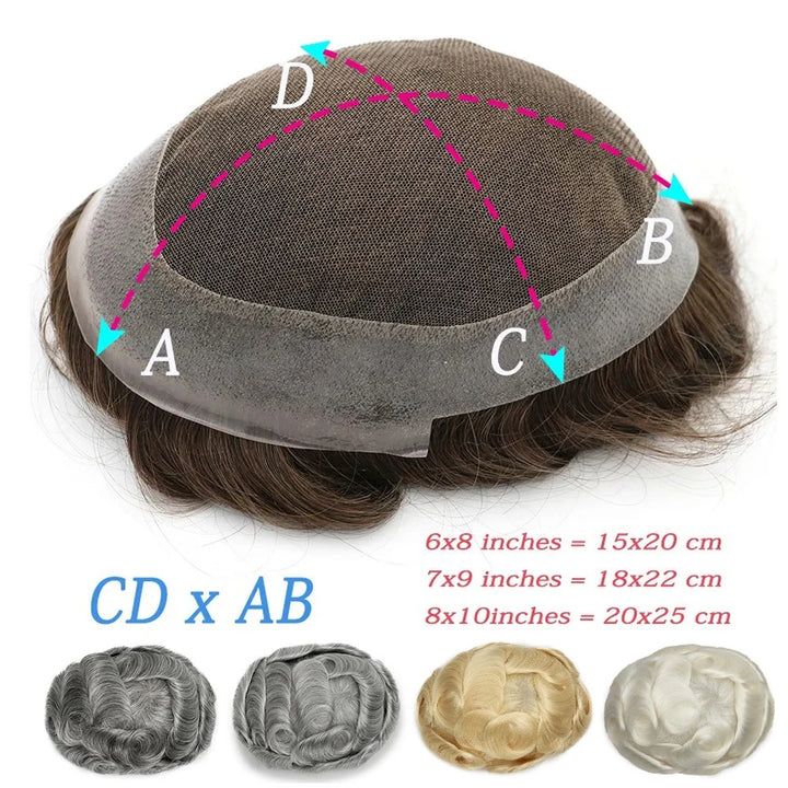 Australia Base Swiss Lace Human Hair Men Toupee Natural Hairline Skin PU & Lace Men's Capillary Prosthesis Male Wig Hair System